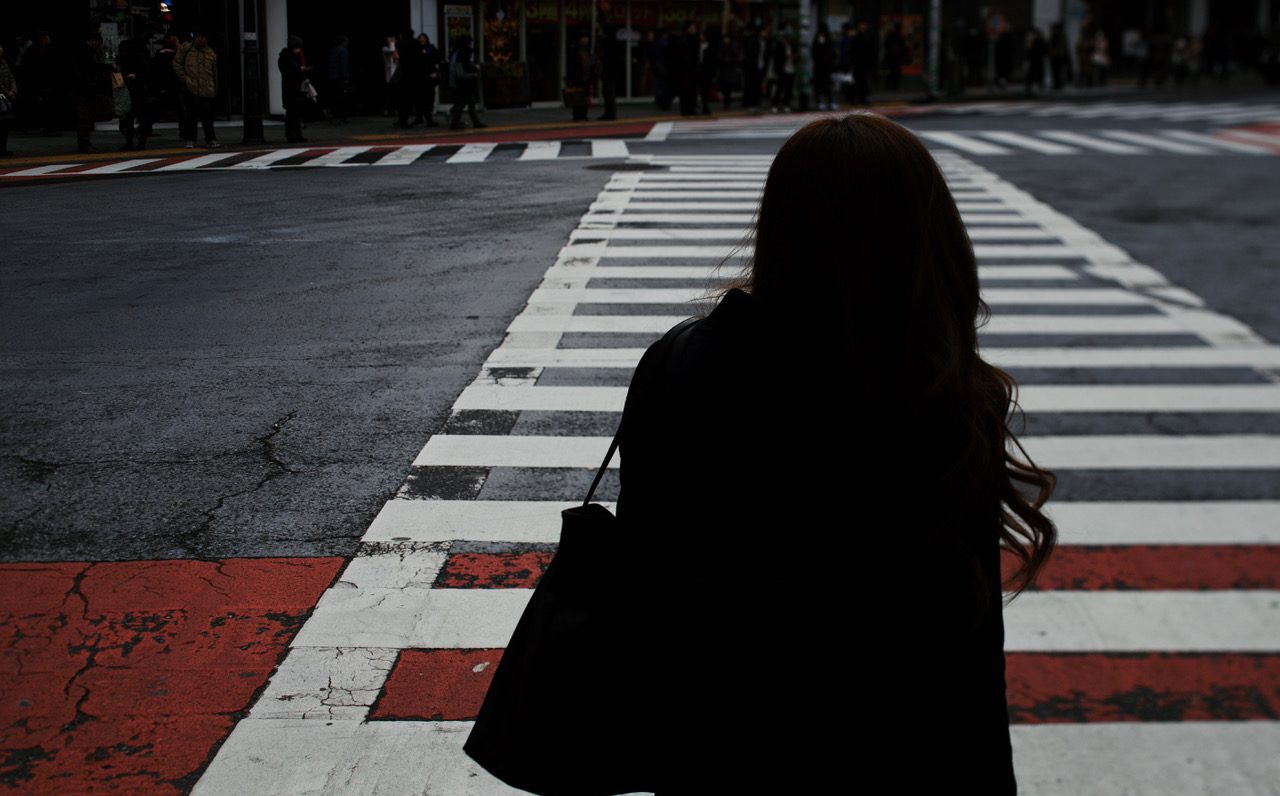 Crossing street black&White